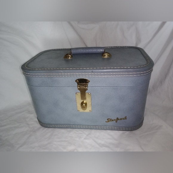 Mid Century Modern MCM Blue Starfrost Train Case Makeup Luggage Retro - Picture 1 of 12